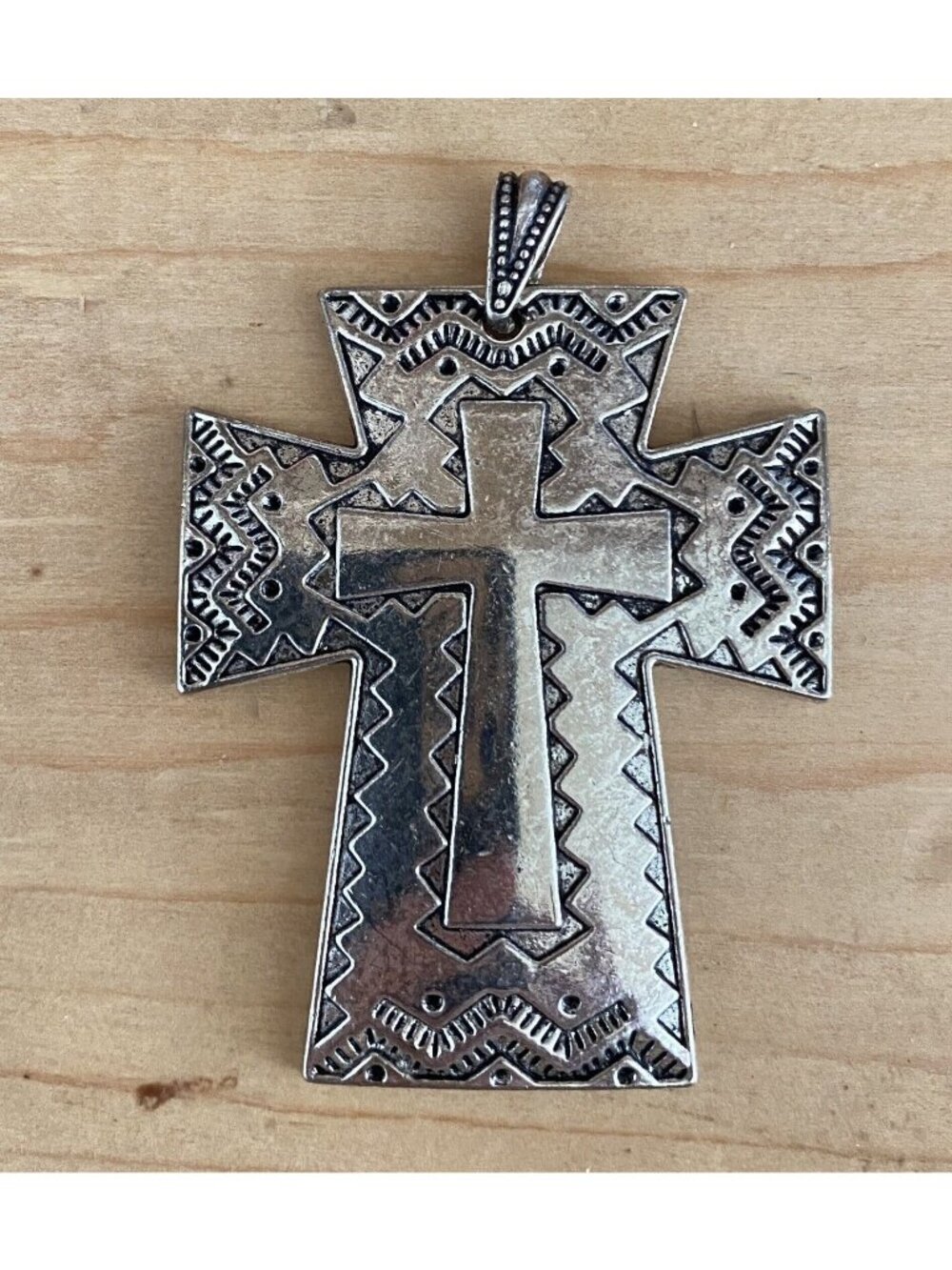 Large Silver tone Double Cross Pendant Bale 2" x 1 3/4"